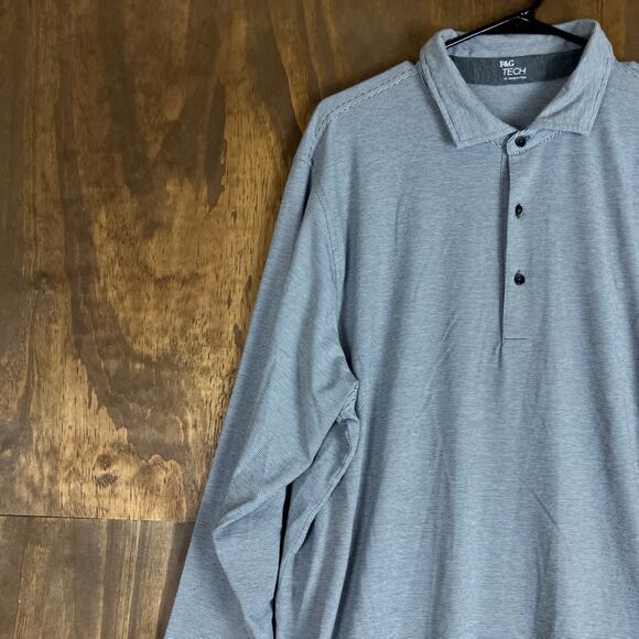 F & G Tech Mens Shirt Gray White Striped Collared Long Sleeve Henley Stretch XL - Picture 4 of 12